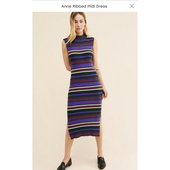 Anthropologie Dolan Anne Ribbed Knit Dress Medium M NEW NWT Purple Stripes - Picture 3 of 8